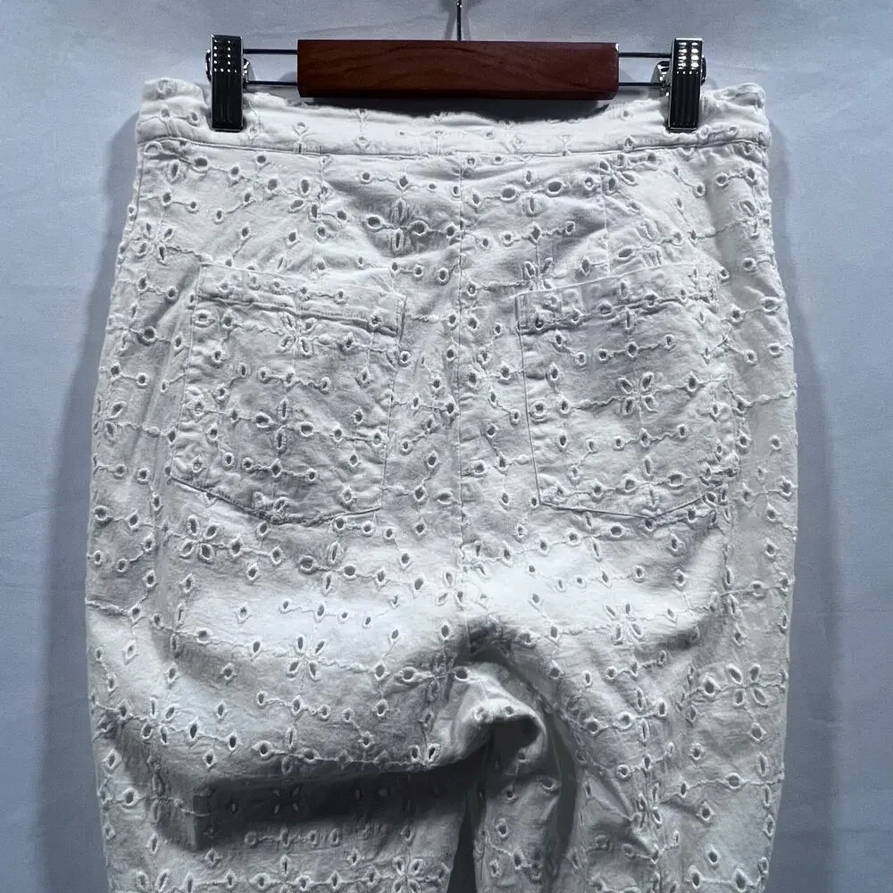 FREE PEOPLE White Eyelet High Waisted Trouser Pants Women's Size 6 (28x26) - Picture 5 of 9
